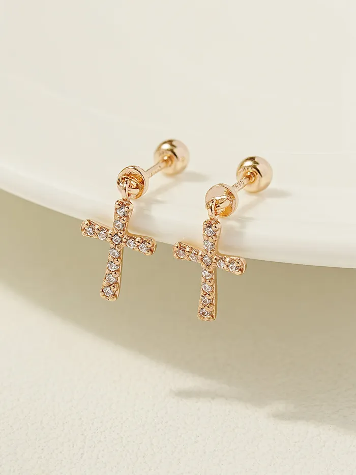 MinimalBijoux Earrings 14K Gold Modern Cubic Cross Drop Cartilage Earring 20G MinimalBijoux Earrings 14K Gold Modern Cubic Cross Drop Cartilage Earring 20G