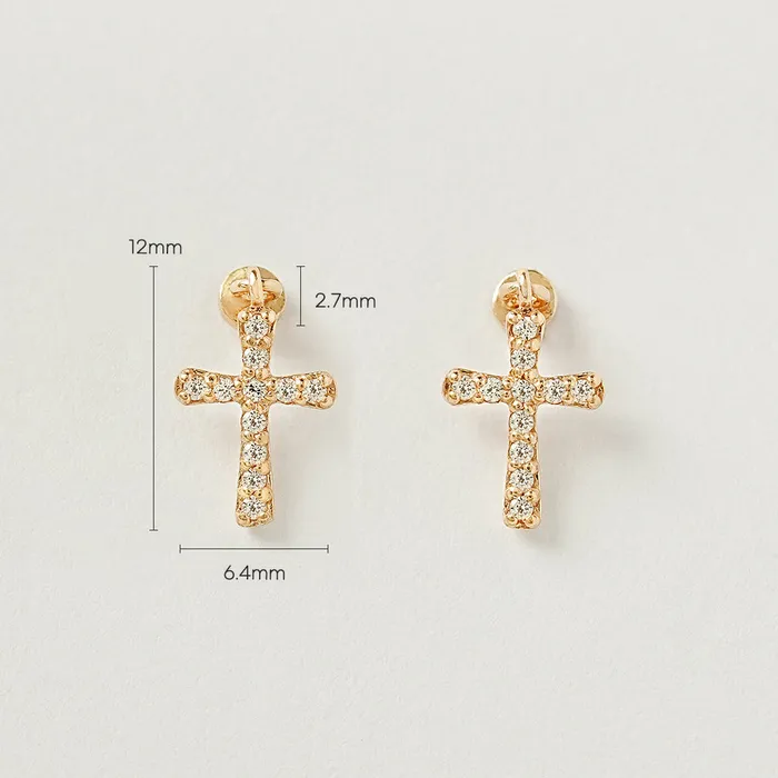 MinimalBijoux Earrings 14K Gold Modern Cubic Cross Drop Cartilage Earring 20G