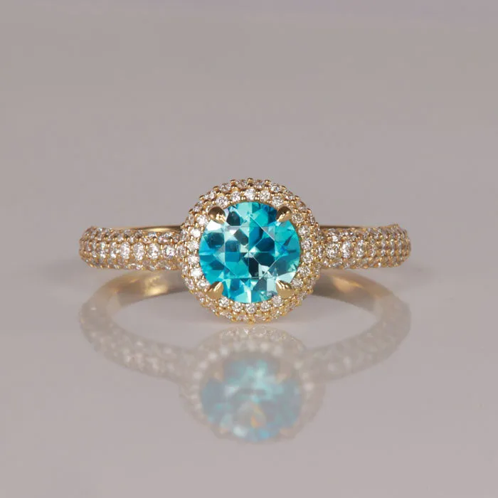 Rings Moriartys Gem Art 14K Yellow Gold Round Brilliant Blue Zircon and Diamond Ring 129 Carats Rings Moriartys Gem Art 14K Yellow Gold Round Brilliant Blue Zircon and Diamond Ring 129 Carats