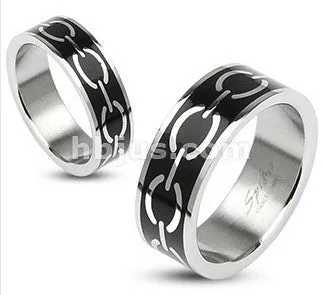 Rings Stainless Black Enamel Links Ring Tulsa Body Jewelry