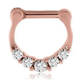 Tulsa Body Jewelry Earrings Five CZ Rose Gold Septum Clicker