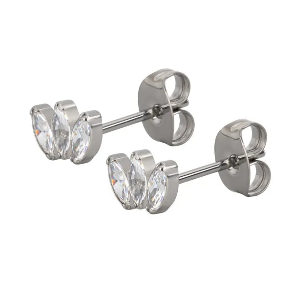 Tulsa Body Jewelry Triple Marquise CZ Titanium Stud Earrings Earrings