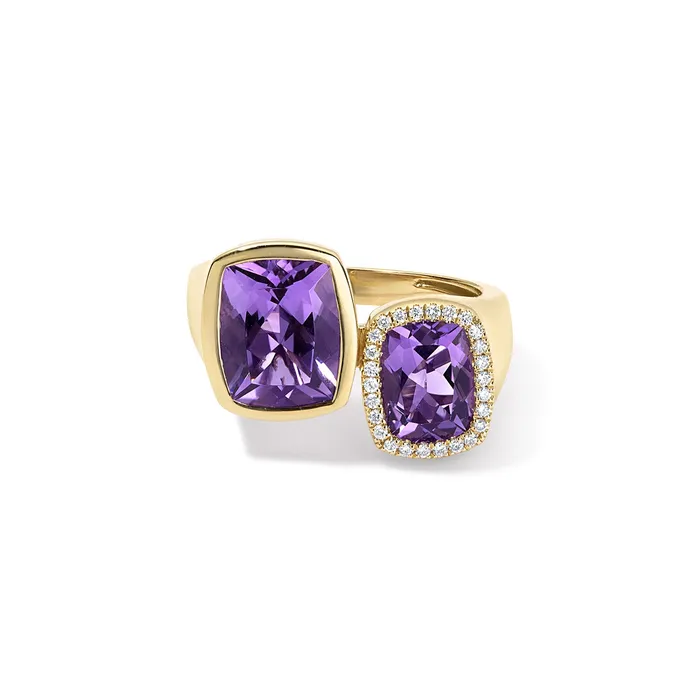Amethyst Toi Et Moi Ring with Diamond Halo SG Fine Rings