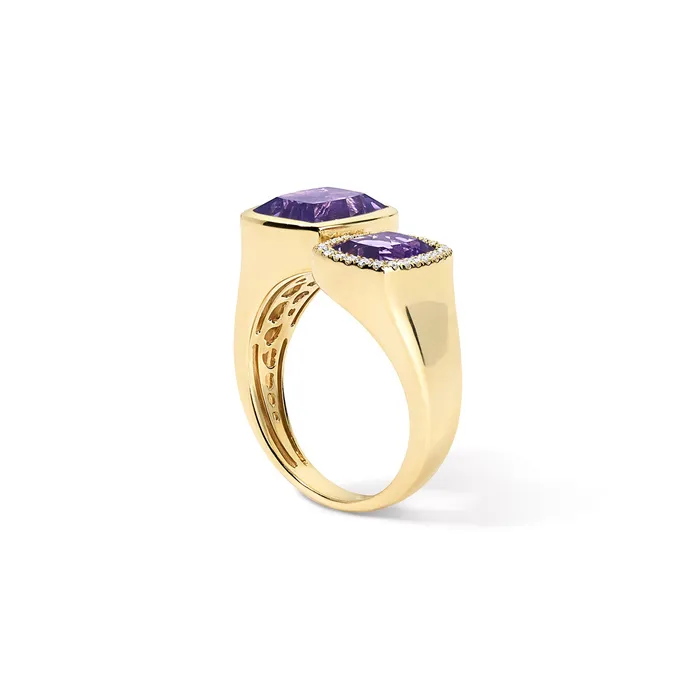 Amethyst Toi Et Moi Ring with Diamond Halo SG Fine Rings
