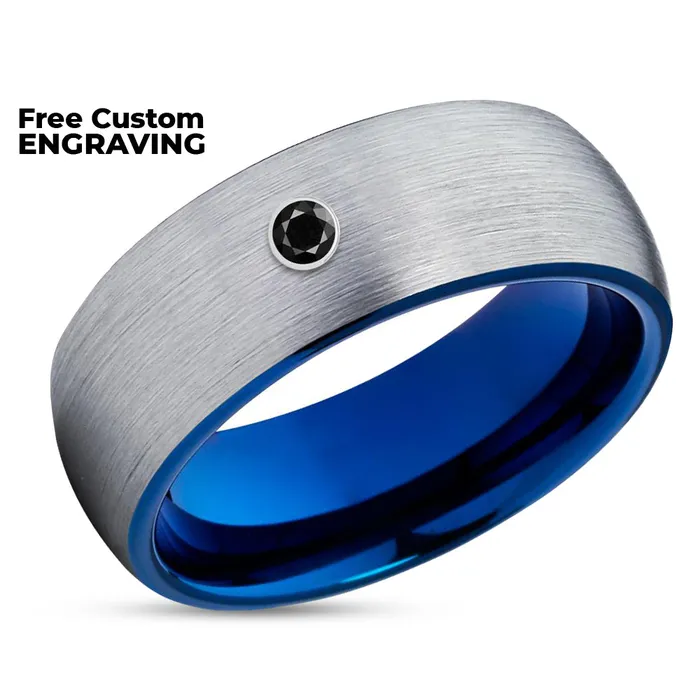Black Diamond Ring Blue Wedding Ring Gray Tungsten Ring Tungsten Carbide Ring Clean Casting Jewelry Rings