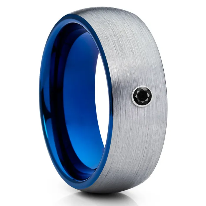 Black Diamond Ring Blue Wedding Ring Gray Tungsten Ring Tungsten Carbide Ring Clean Casting Jewelry Rings