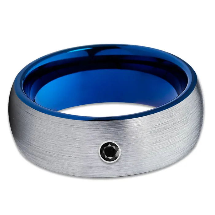 Black Diamond Ring Blue Wedding Ring Gray Tungsten Ring Tungsten Carbide Ring Clean Casting Jewelry Rings