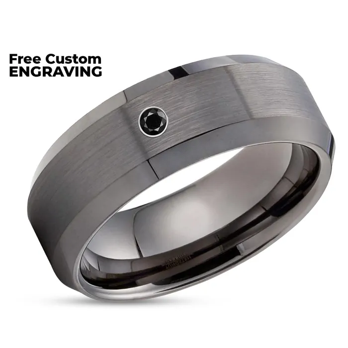 Black Diamond Tungsten Ring Gunmetal Tungsten Ring Gunmetal Ring Mens Wedding Ring Clean Casting Jewelry Rings