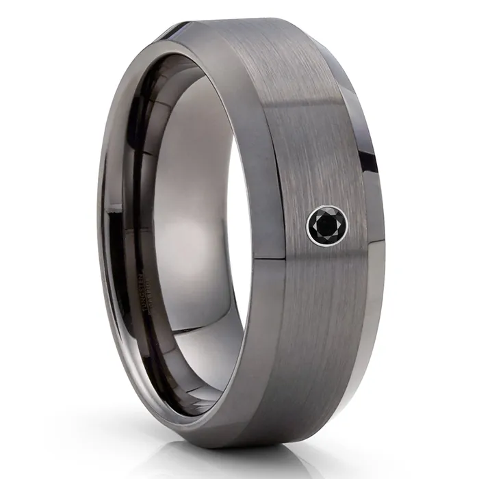 Black Diamond Tungsten Ring Gunmetal Tungsten Ring Gunmetal Ring Mens Wedding Ring Clean Casting Jewelry Rings