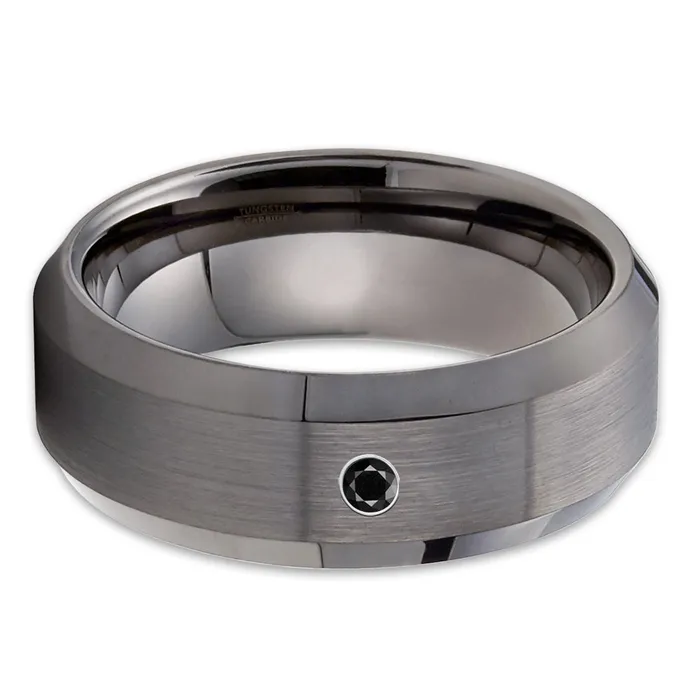 Black Diamond Tungsten Ring Gunmetal Tungsten Ring Gunmetal Ring Mens Wedding Ring Clean Casting Jewelry Rings