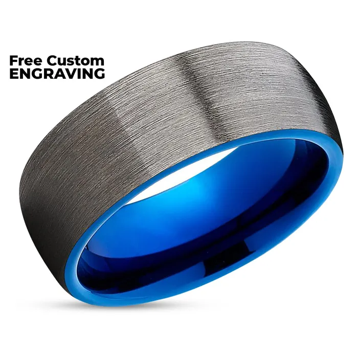 Blue Wedding Ring Blue Tungsten Ring Blue Wedding Band Gunmetal Tungsten Ring Clean Casting Jewelry Rings