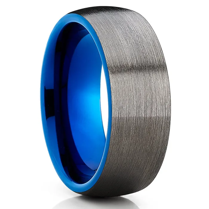 Blue Wedding Ring Blue Tungsten Ring Blue Wedding Band Gunmetal Tungsten Ring Clean Casting Jewelry Rings