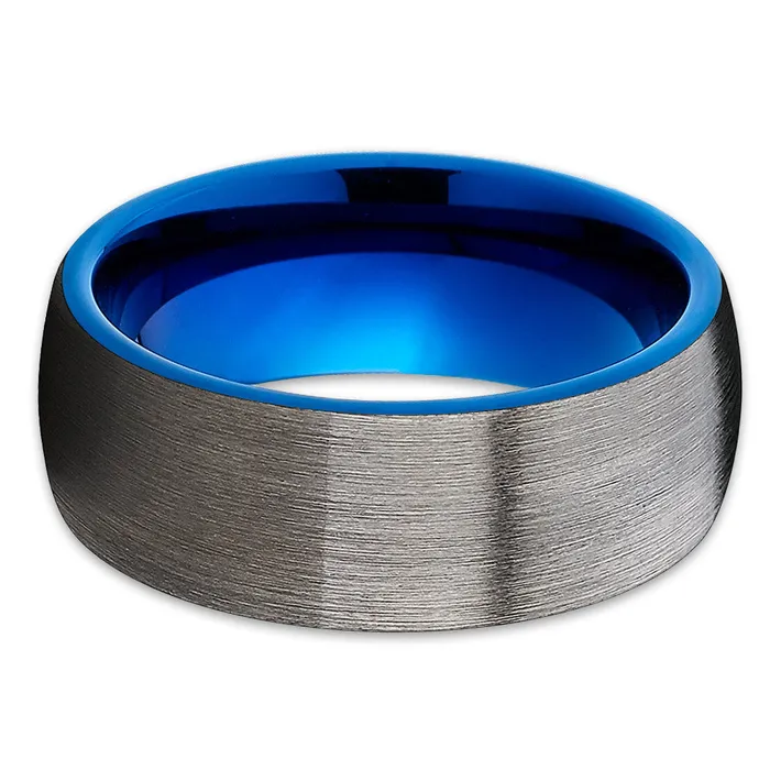 Blue Wedding Ring Blue Tungsten Ring Blue Wedding Band Gunmetal Tungsten Ring Clean Casting Jewelry Rings