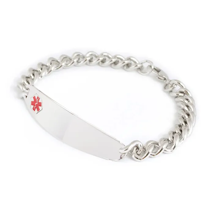 Bracelets Medilog ID Stainless Steel Bracelet and Plaque w Raised Attached Medilog Charm Speidel Bracelets Medilog ID Stainless Steel Bracelet and Plaque w Raised Attached Medilog Charm Speidel