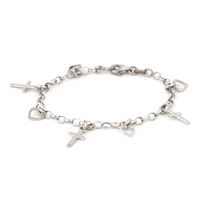 Bracelets vendorunknown Sterling Silver Bracelet with Heart and Cross Charms Bracelets vendorunknown Sterling Silver Bracelet with Heart and Cross Charms
