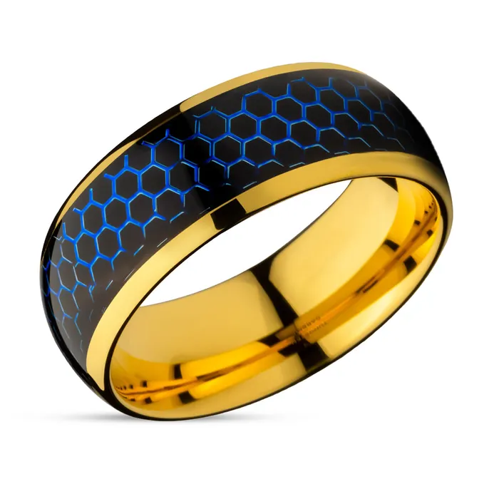 Clean Casting Jewelry Rings Honeycomb Wedding Ring Yellow Gold Wedding Ring Tungsten Carbide Ring 8mm Clean Casting Jewelry Rings Honeycomb Wedding Ring Yellow Gold Wedding Ring Tungsten Carbide Ring 8mm