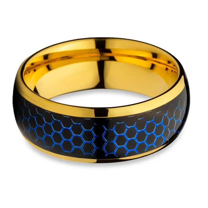 Clean Casting Jewelry Rings Honeycomb Wedding Ring Yellow Gold Wedding Ring Tungsten Carbide Ring 8mm