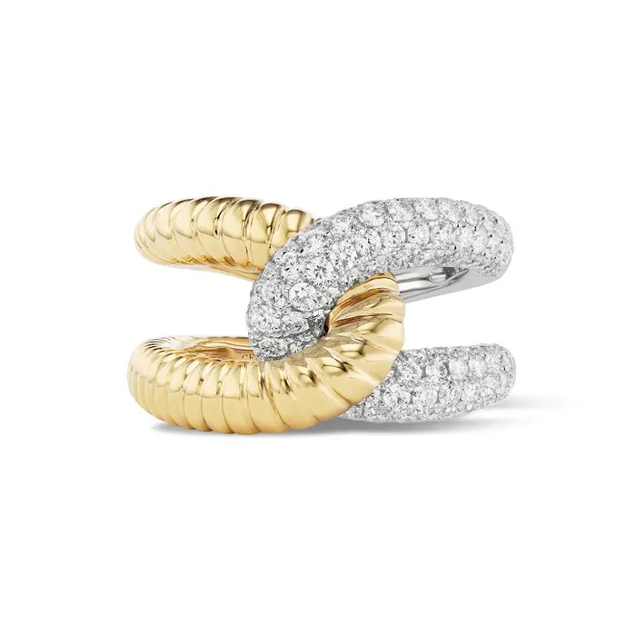 Gemella Jewels Rings Gold Ridged and Diamond Intertwin Ring
