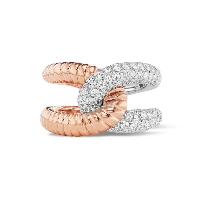 Gemella Jewels Rings Gold Ridged and Diamond Intertwin Ring