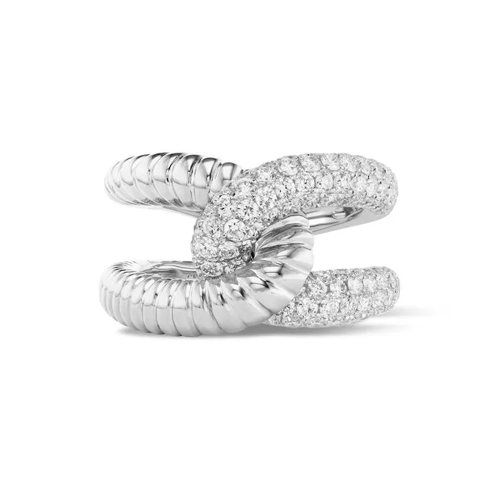 Gemella Jewels Rings Gold Ridged and Diamond Intertwin Ring