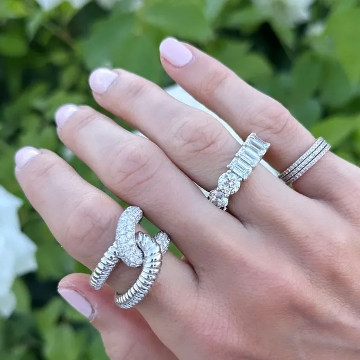 Gemella Jewels Rings Gold Ridged and Diamond Intertwin Ring