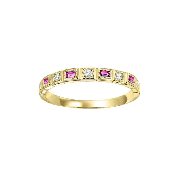 International Diamond Center Rings 10K Yellow Gold Mix Bezel Pink Sapphire Band International Diamond Center Rings 10K Yellow Gold Mix Bezel Pink Sapphire Band