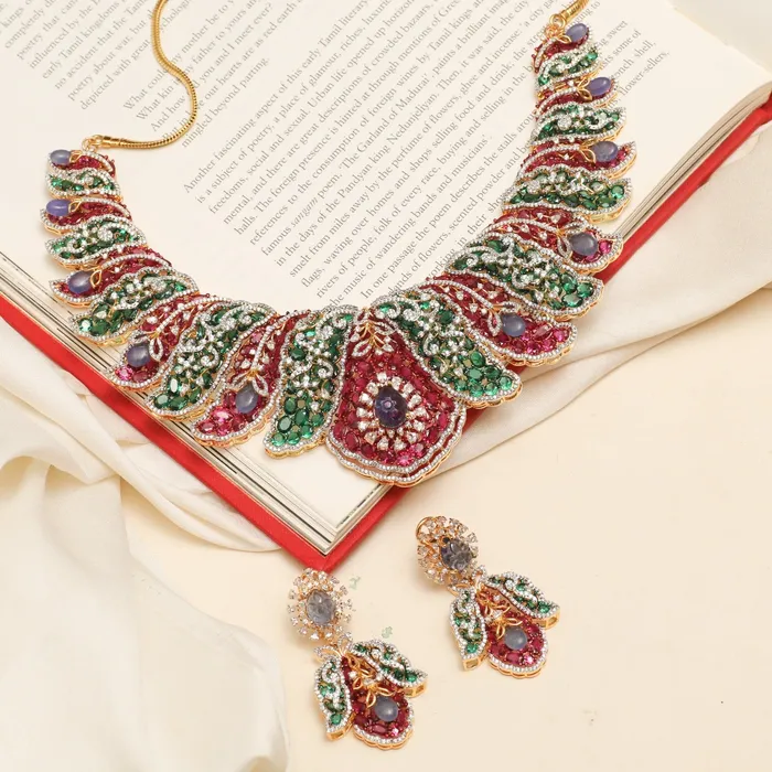 Necklaces SILVER Floral Brocade Statement Silver Necklace Set
