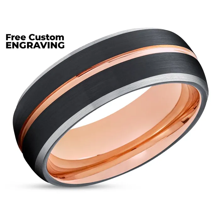 Rings Rose Gold Wedding Ring Black Wedding Band Tungsten Wedding Band Black Ring Clean Casting Jewelry