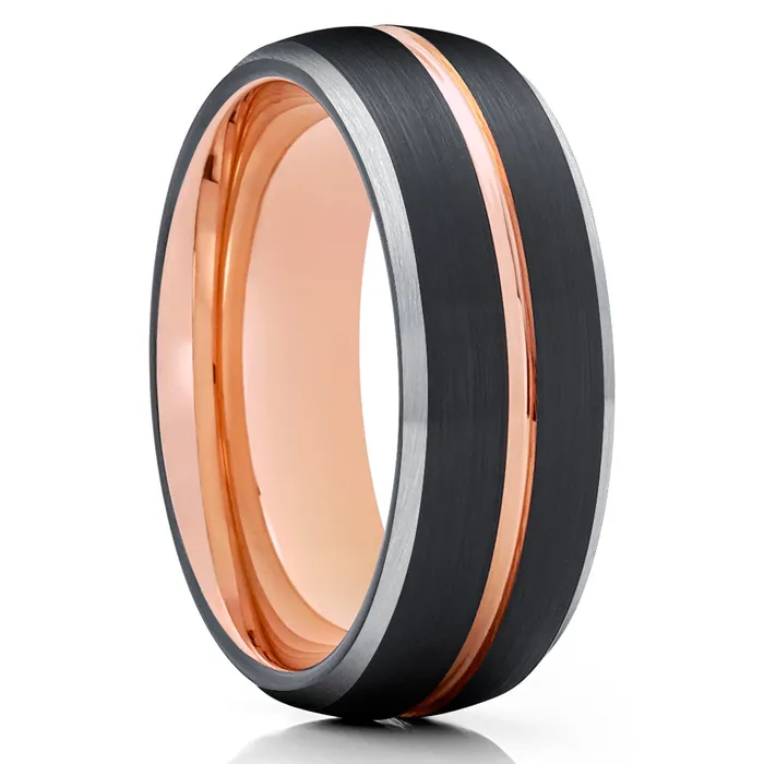 Rings Rose Gold Wedding Ring Black Wedding Band Tungsten Wedding Band Black Ring Clean Casting Jewelry