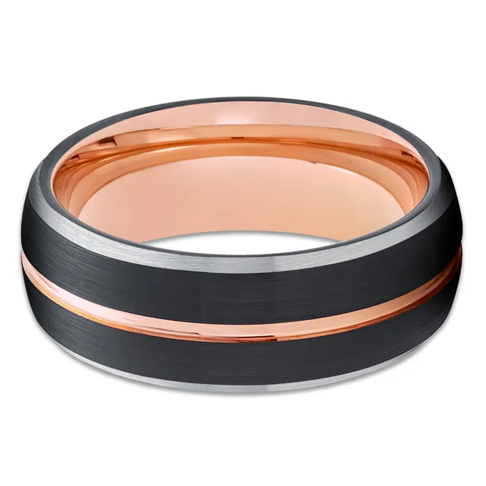 Rings Rose Gold Wedding Ring Black Wedding Band Tungsten Wedding Band Black Ring Clean Casting Jewelry