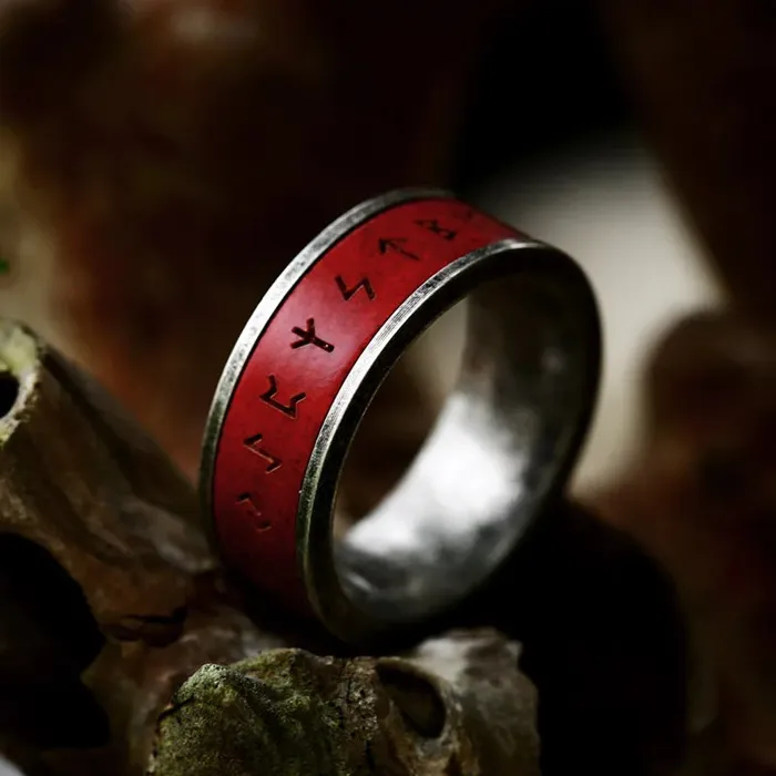 Rings Valhalla Vikings Viking Redfire Engraved Steel Rune Ring