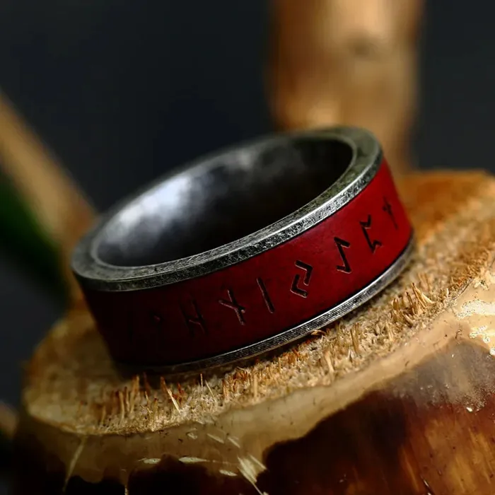 Rings Valhalla Vikings Viking Redfire Engraved Steel Rune Ring