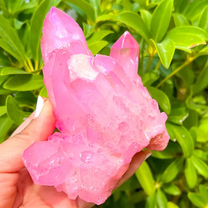 Rose Aura Quartz Cluster Magic Crystals Charm Necklaces