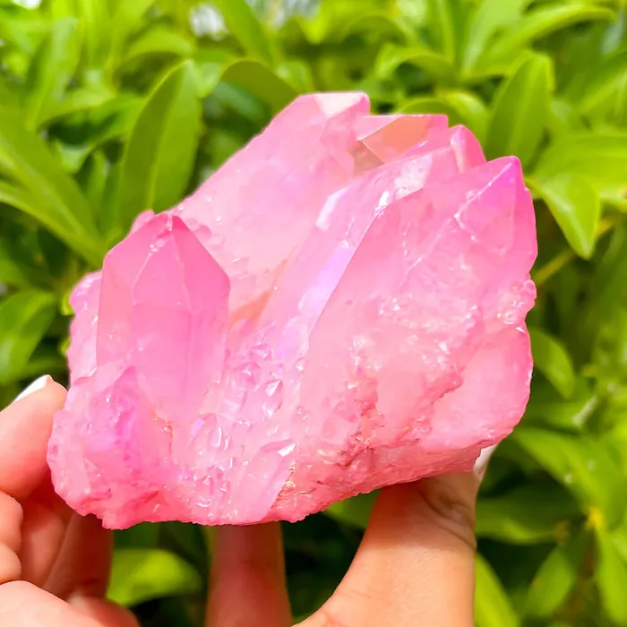 Rose Aura Quartz Cluster Magic Crystals Charm Necklaces
