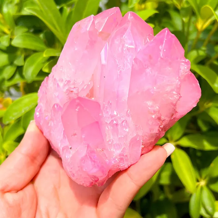 Rose Aura Quartz Cluster Magic Crystals Charm Necklaces