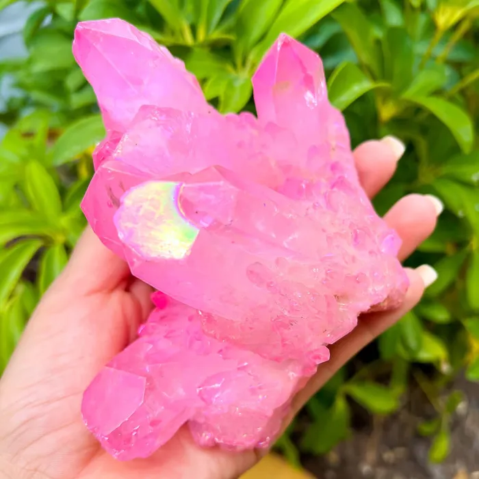 Rose Aura Quartz Cluster Magic Crystals Charm Necklaces