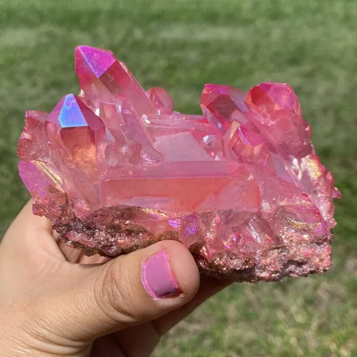 Rose Aura Quartz Cluster Magic Crystals Charm Necklaces