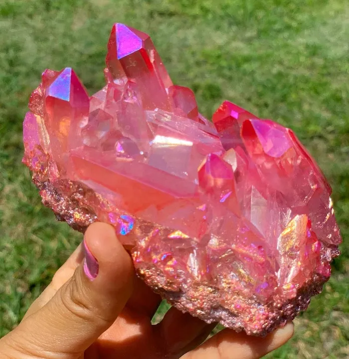 Rose Aura Quartz Cluster Magic Crystals Charm Necklaces