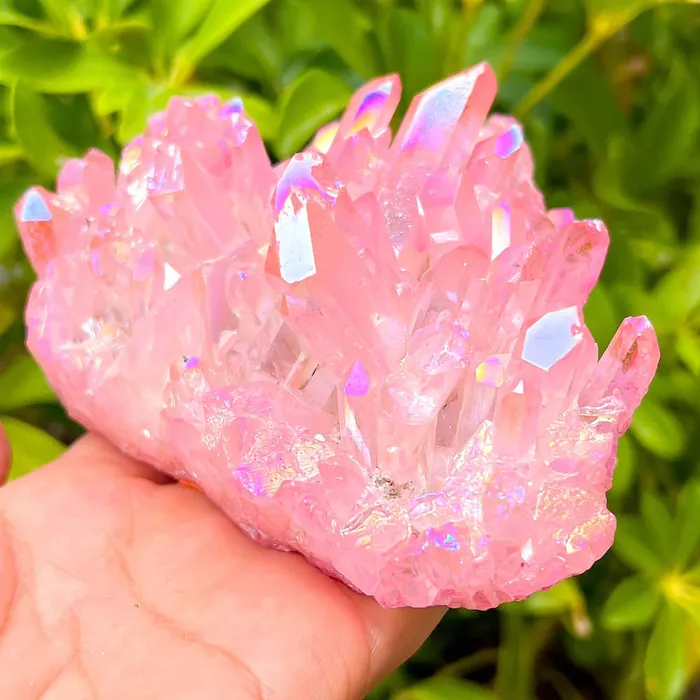 Rose Aura Quartz Cluster Magic Crystals Charm Necklaces