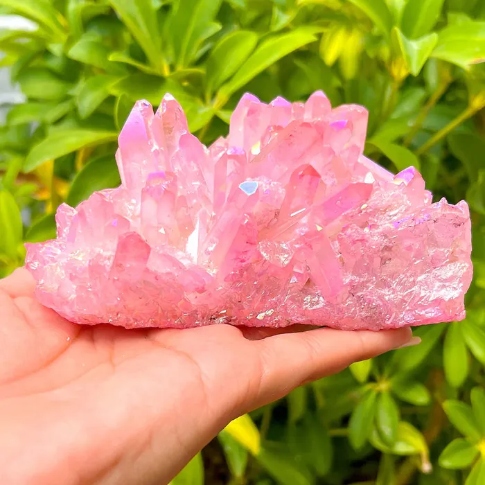 Rose Aura Quartz Cluster Magic Crystals Charm Necklaces