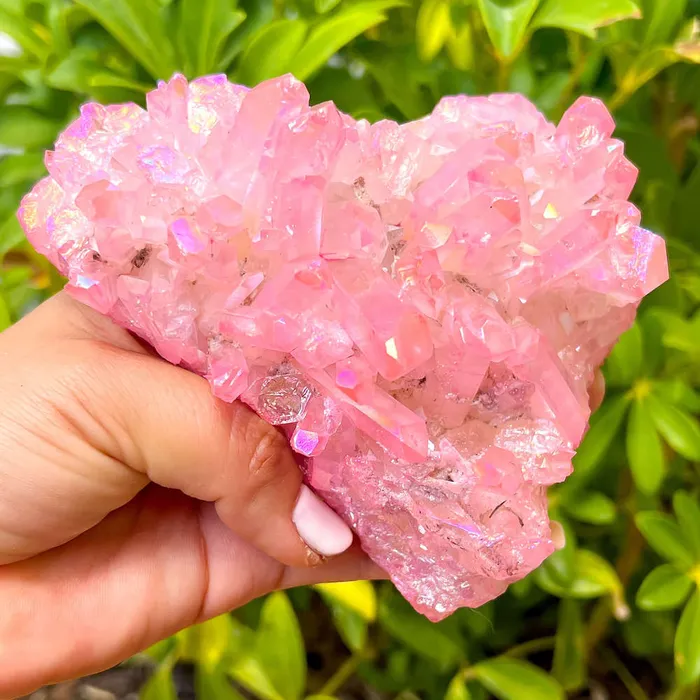 Rose Aura Quartz Cluster Magic Crystals Charm Necklaces