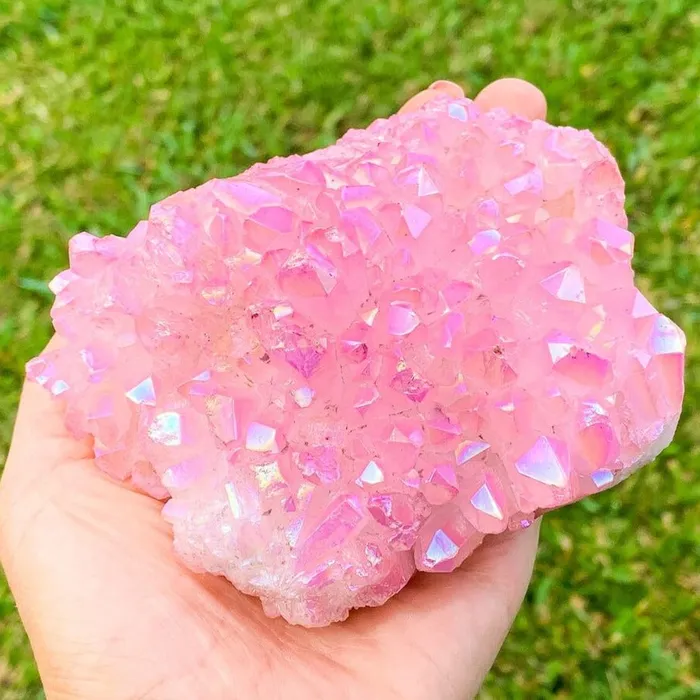 Rose Aura Quartz Cluster Magic Crystals Charm Necklaces