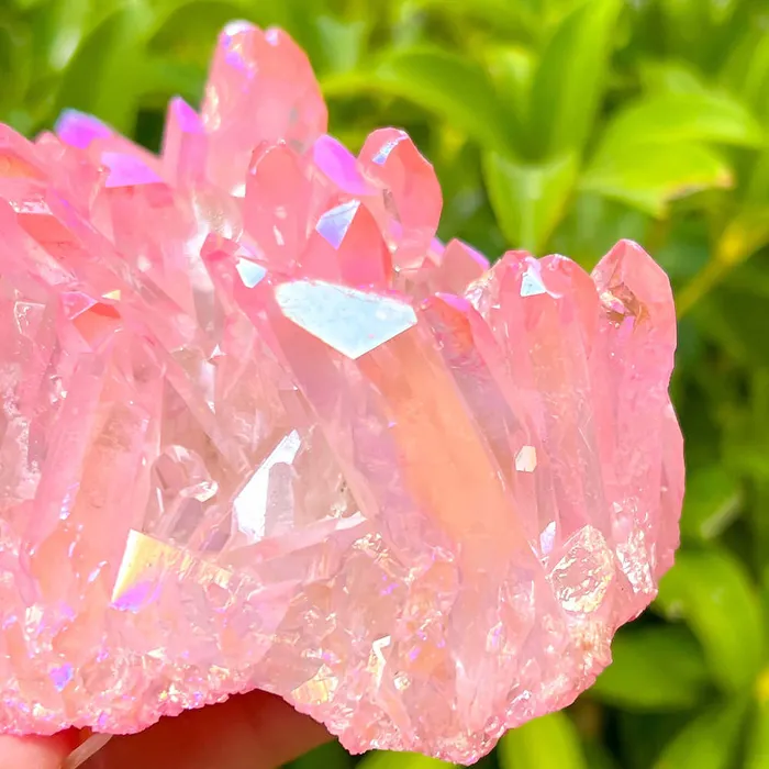 Rose Aura Quartz Cluster Magic Crystals Charm Necklaces