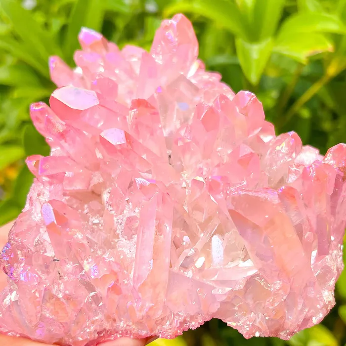 Rose Aura Quartz Cluster Magic Crystals Charm Necklaces