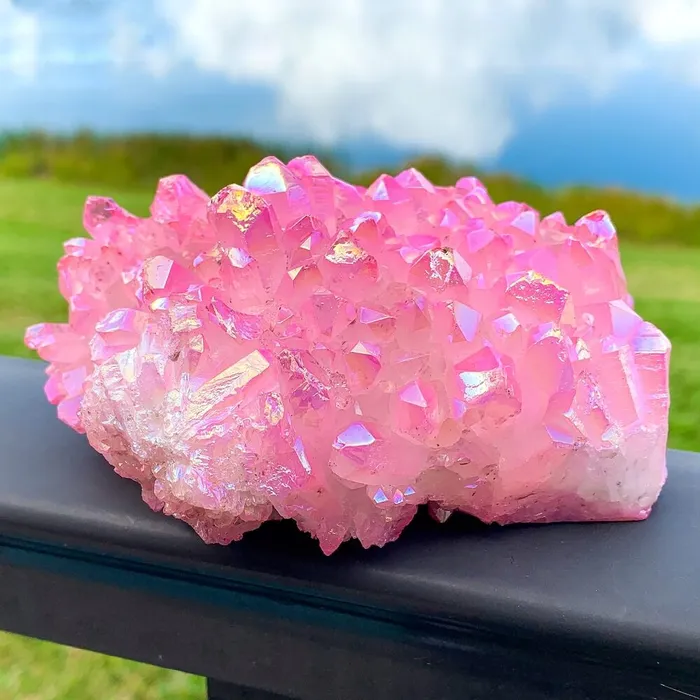 Rose Aura Quartz Cluster Magic Crystals Charm Necklaces