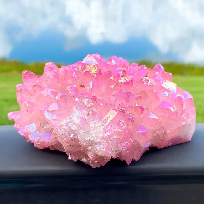 Rose Aura Quartz Cluster Magic Crystals Charm Necklaces