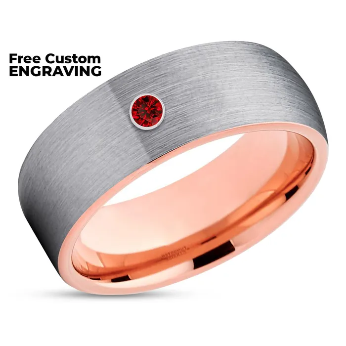 Rose Gold Tungsten Ring Rose Gold Wedding Band Tungsten Wedding Band Ruby Ring Clean Casting Jewelry Rings