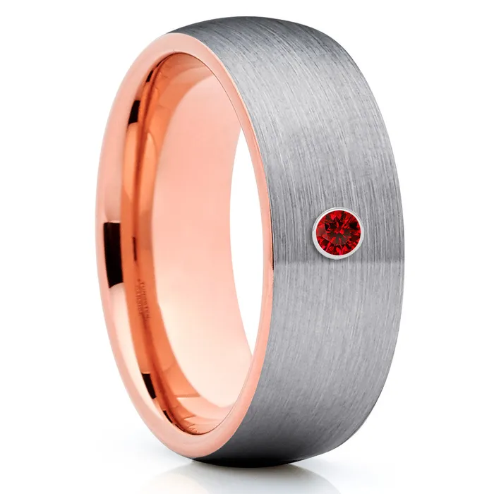 Rose Gold Tungsten Ring Rose Gold Wedding Band Tungsten Wedding Band Ruby Ring Clean Casting Jewelry Rings