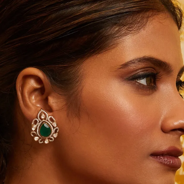 SILVER Earrings Emerald Opulence Silver Stud Earrings