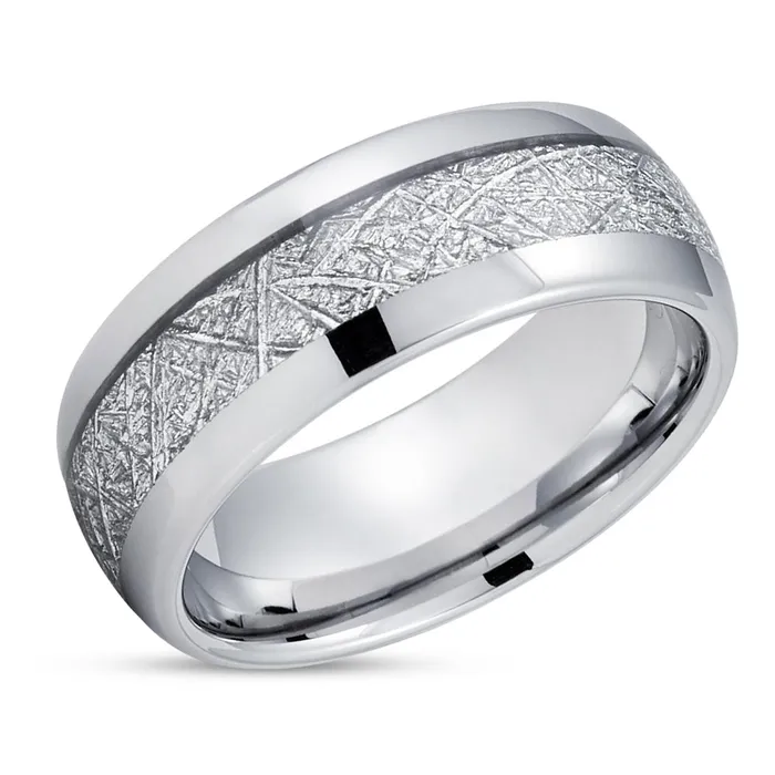 Silver Tungsten Ring Meteorite Wedding Band Meteorite Ring Silver Tungsten Clean Casting Jewelry Rings Silver Tungsten Ring Meteorite Wedding Band Meteorite Ring Silver Tungsten Clean Casting Jewelry Rings